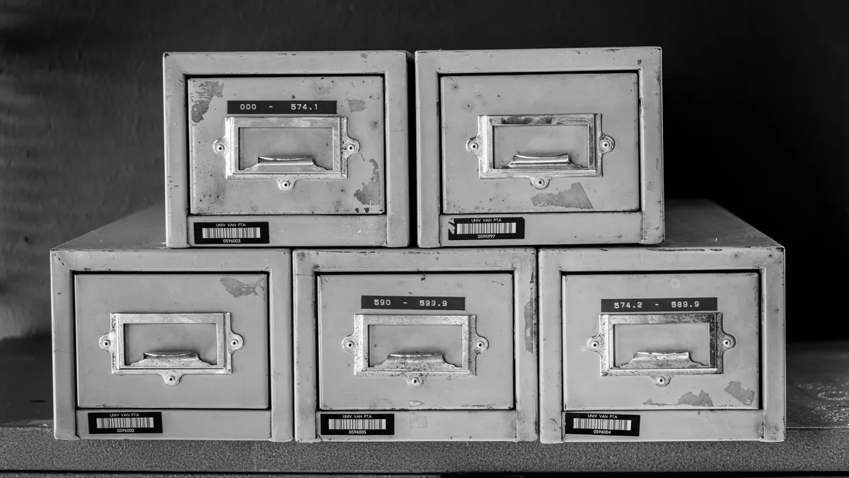 Stacked metal archive drawers