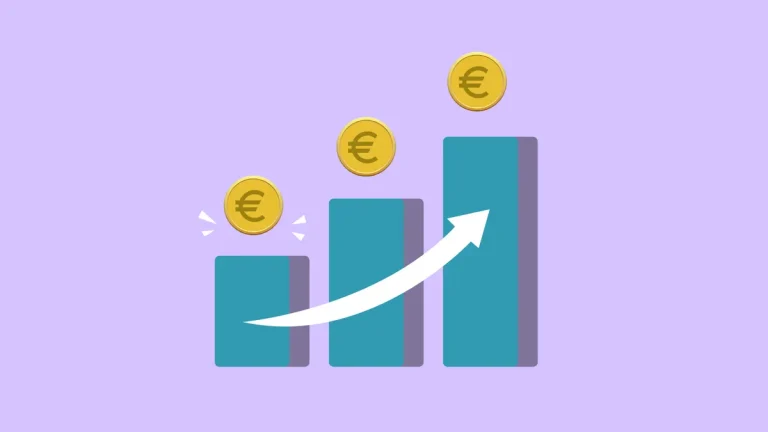 Upward growth chart with euro coins and arrow